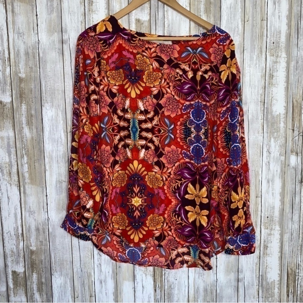 Loft Orange Paisley Open Sleeve Blouse
